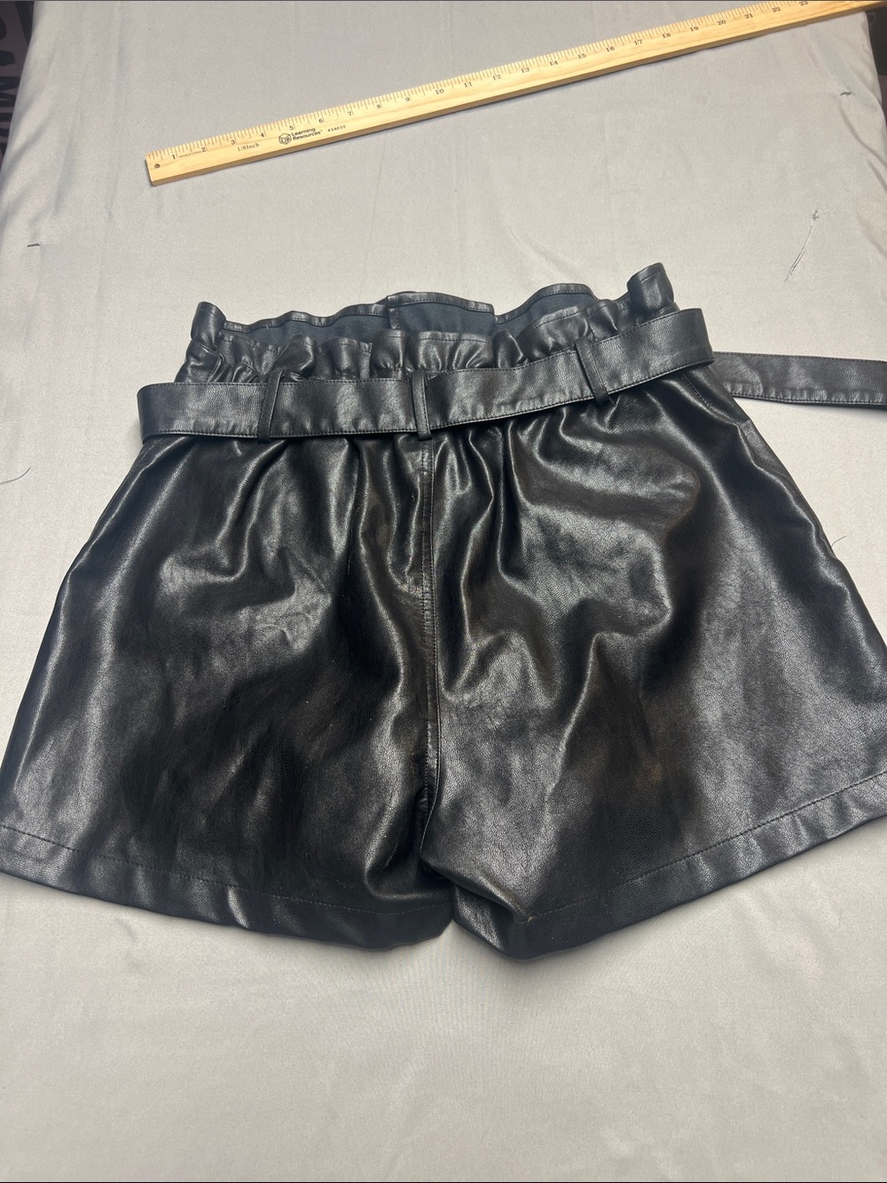 Blue Rain Black High-Waist Faux Leather Paperbag Shorts with Self-Tie - Picture 4 of 11
